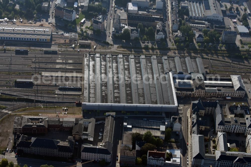 Aerial image Chemnitz - Track progress and building of the main station of the railway in Chemnitz in the state Saxony