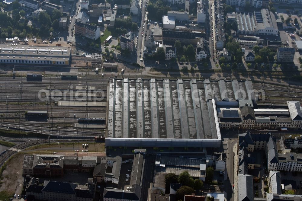 Aerial photograph Chemnitz - Track progress and building of the main station of the railway in Chemnitz in the state Saxony