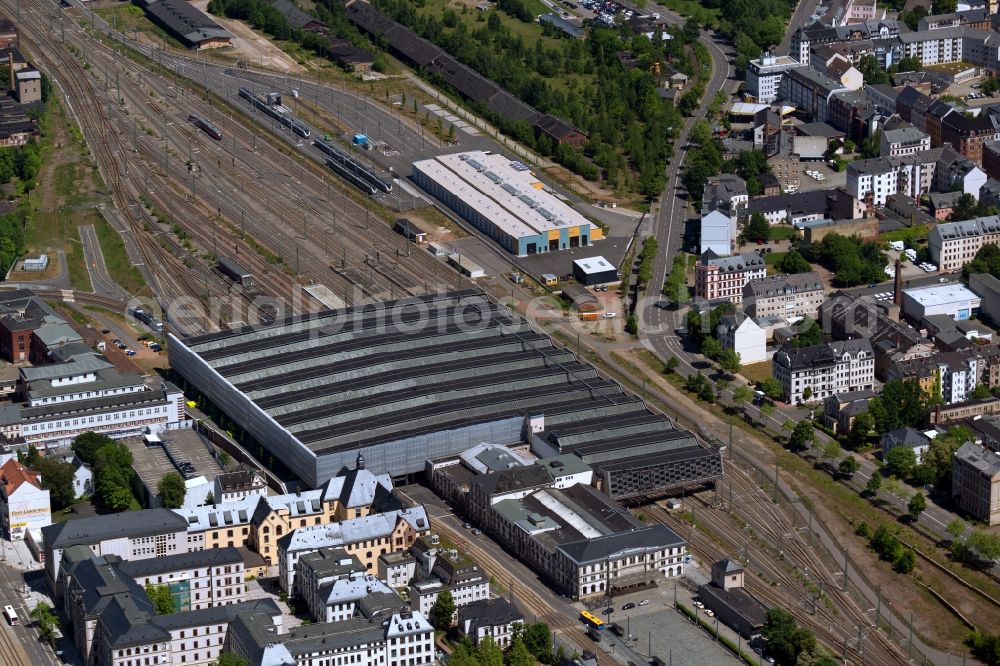Chemnitz from the bird's eye view: Track progress and building of the main station of the railway in Chemnitz in the state Saxony, Germany
