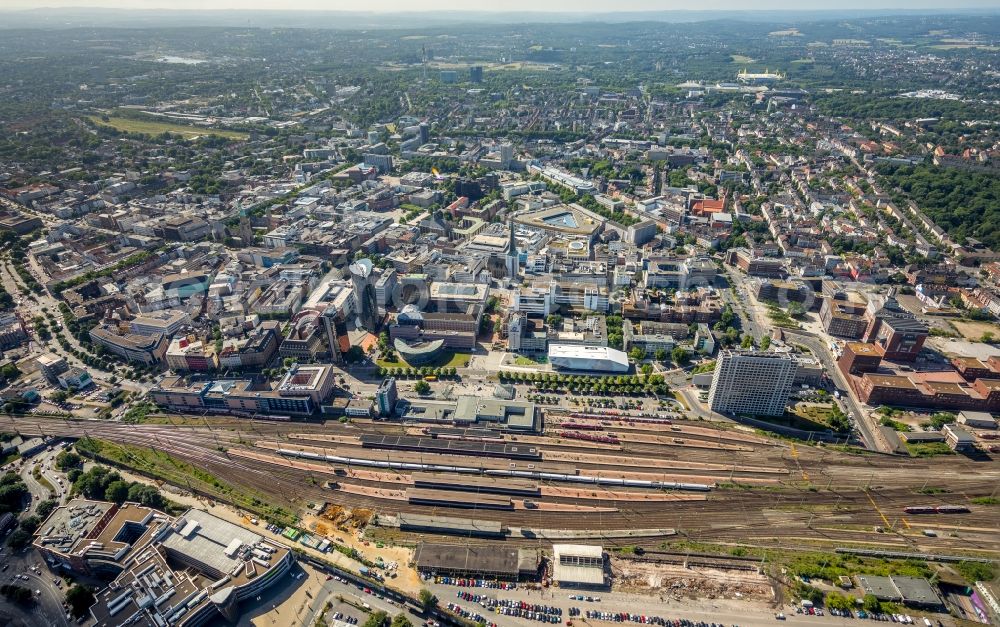 Dortmund from above - Track progress and building of the main station of the railway in Dortmund in the state North Rhine-Westphalia, Germany