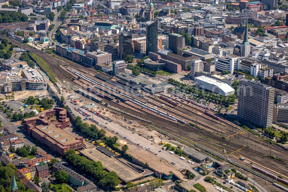 Dortmund from above - Track progress and building of the main station of the railway in Dortmund in the state North Rhine-Westphalia, Germany