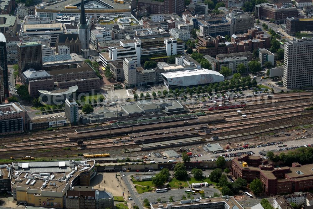 Dortmund from above - Track progress and building of the main station of the railway in Dortmund in the state North Rhine-Westphalia, Germany