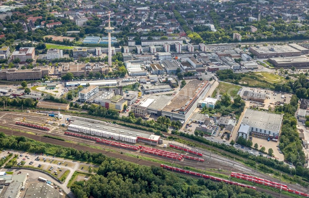 Aerial photograph Essen - Track progress and building of the main station of the railway in Essen in the state North Rhine-Westphalia, Germany