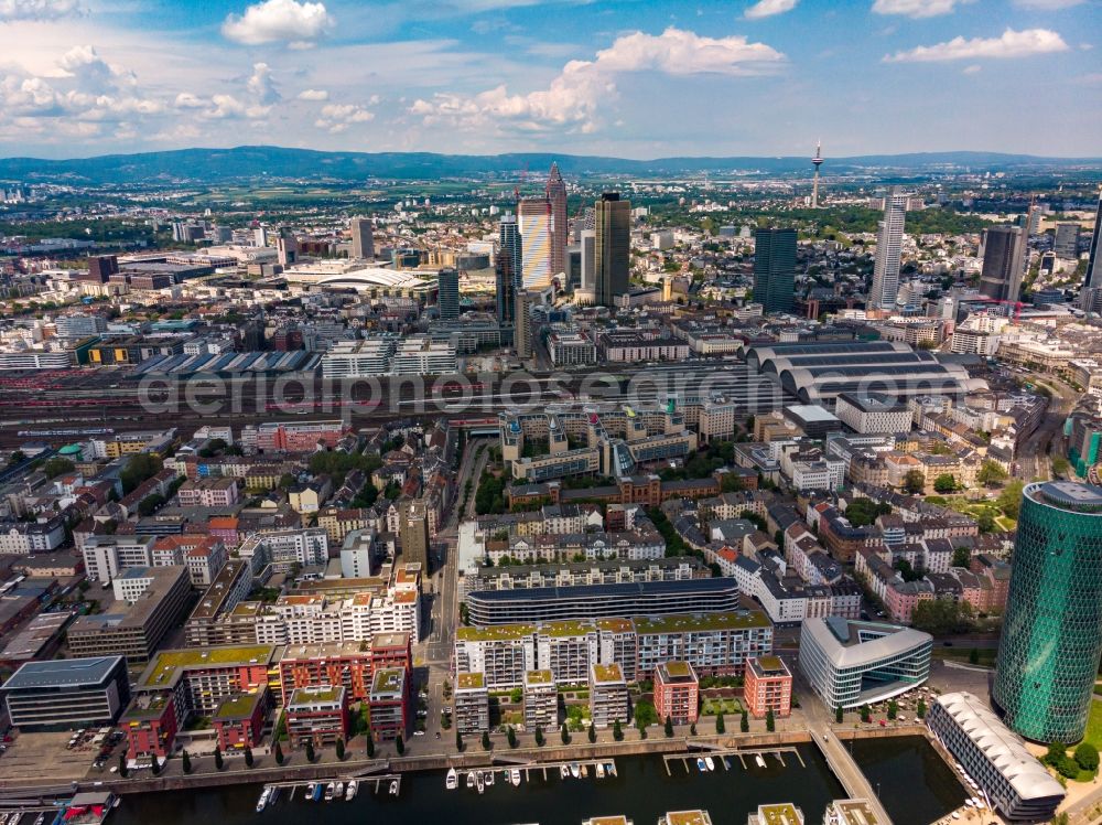 Frankfurt am Main from above - Track progress and building of the main station of the railway in Frankfurt in the state Hesse, Germany