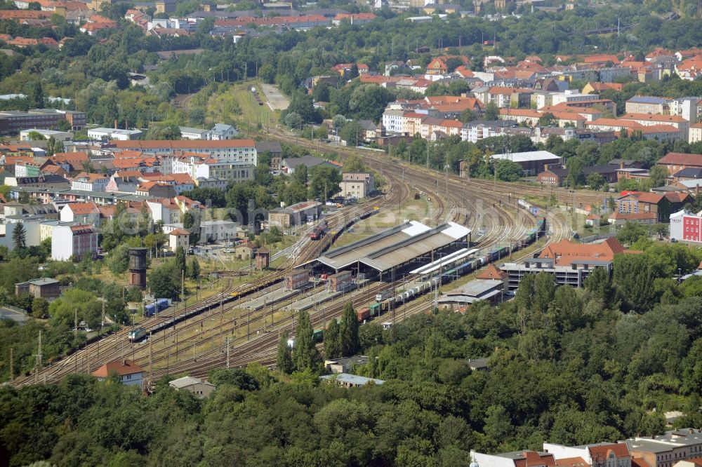 Frankfurt (Oder) from the bird's eye view: Track progress and building of the main station of the railway in Frankfurt (Oder) in the state Brandenburg