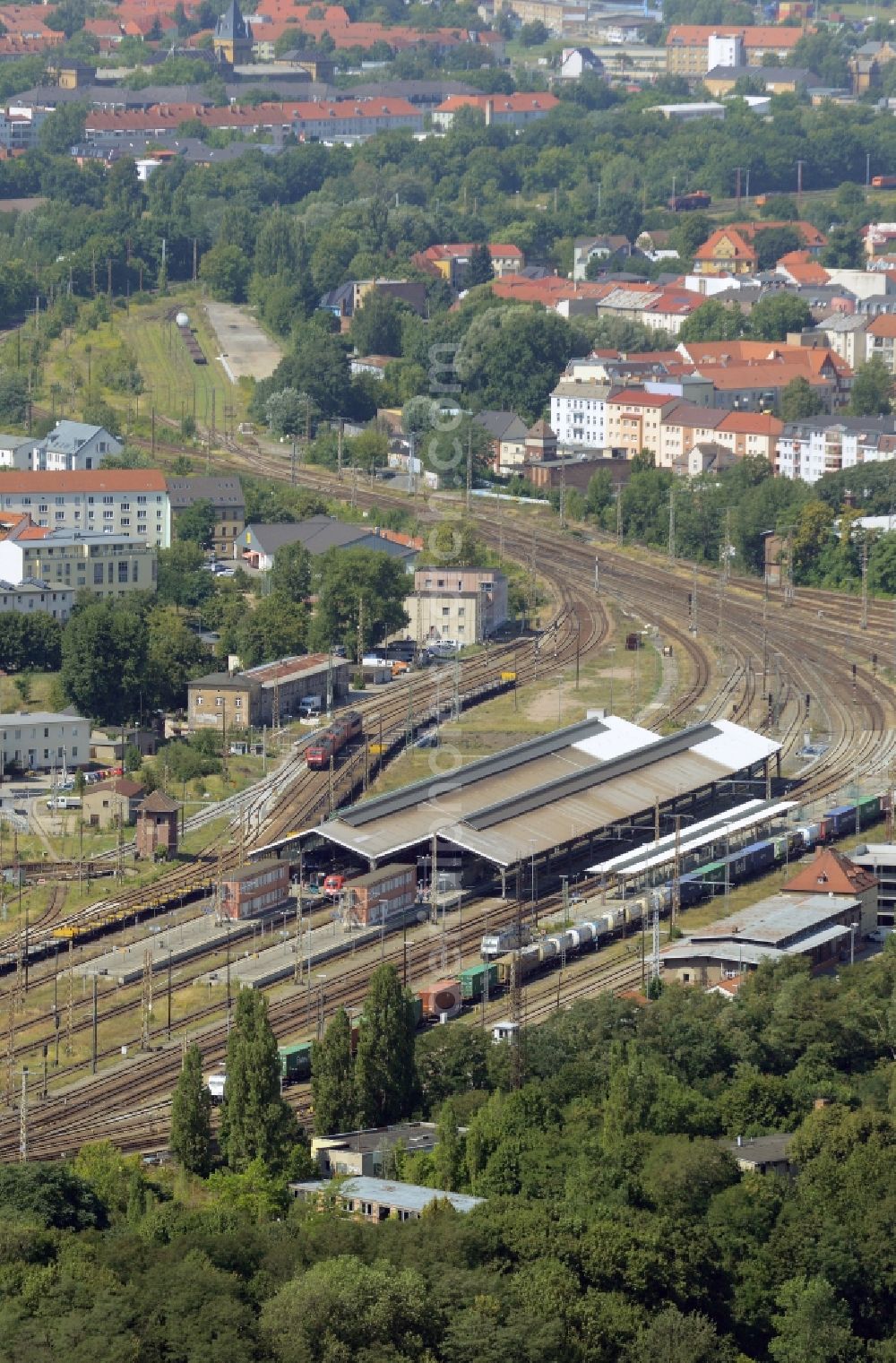 Aerial image Frankfurt (Oder) - Track progress and building of the main station of the railway in Frankfurt (Oder) in the state Brandenburg