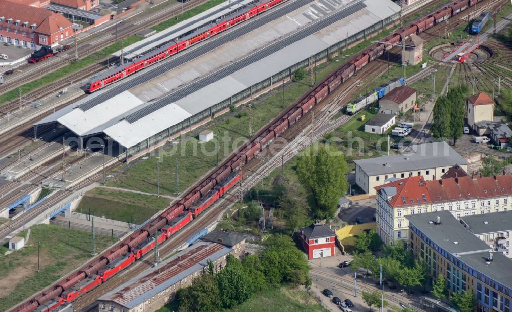 Frankfurt (Oder) from above - Track progress and building of the main station of the railway in Frankfurt (Oder) in the state Brandenburg