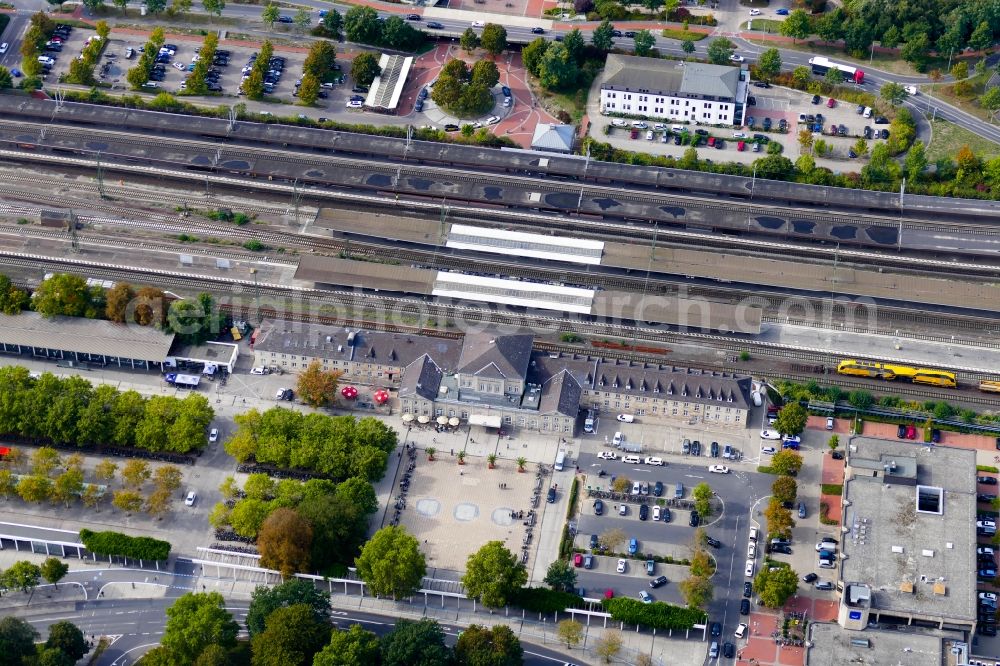 Göttingen from above - Track progress and building of the main station of the railway in Goettingen in the state , Germany