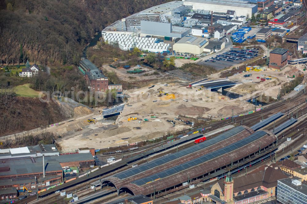 Hagen from above - Track progress and building of the main station of the railway on street Am Hauptbahnhof in Hagen at Ruhrgebiet in the state North Rhine-Westphalia, Germany