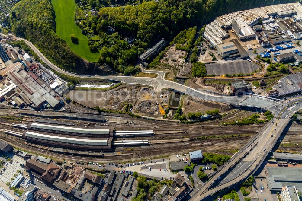 Aerial image Hagen - Track progress and building of the main station of the railway in Hagen in the state North Rhine-Westphalia, Germany