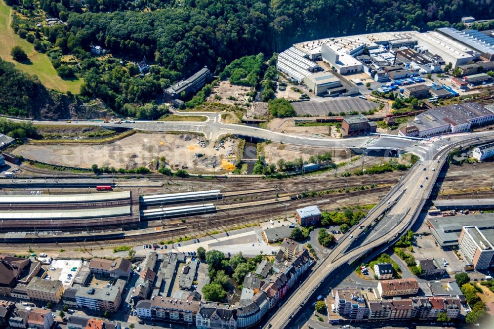 Aerial photograph Hagen - Track progress and building of the main station of the railway in Hagen in the state North Rhine-Westphalia, Germany