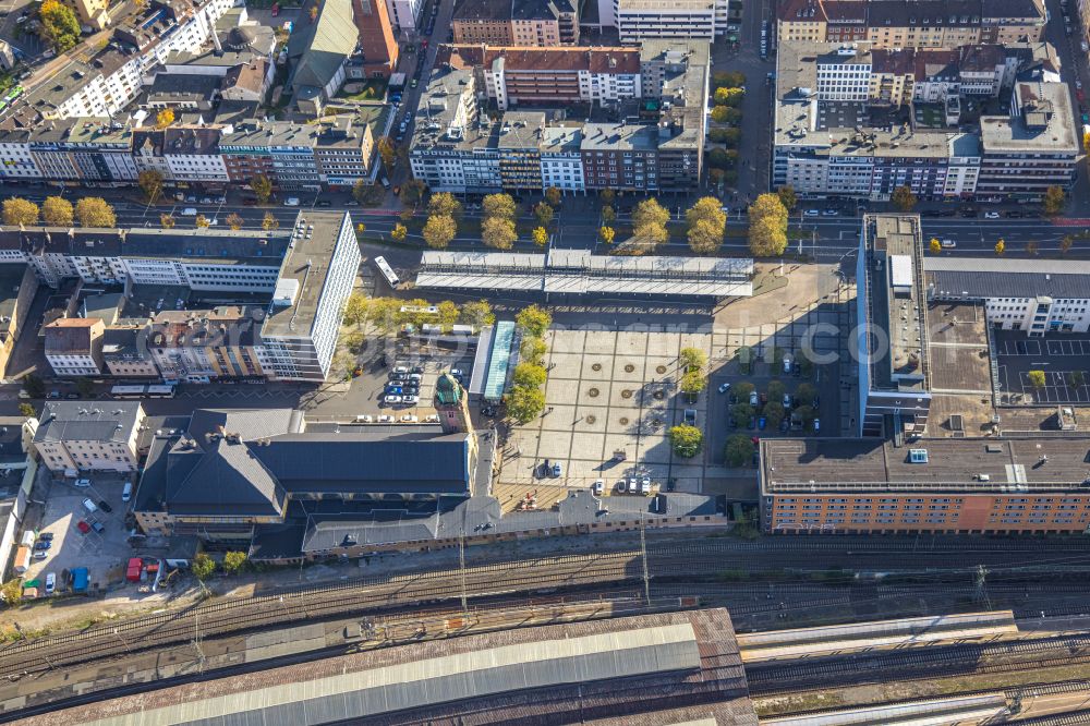 Aerial photograph Hagen - Building of the main station of the railway of Deutschen Bahn in Hagen at Ruhrgebiet in the state North Rhine-Westphalia, Germany