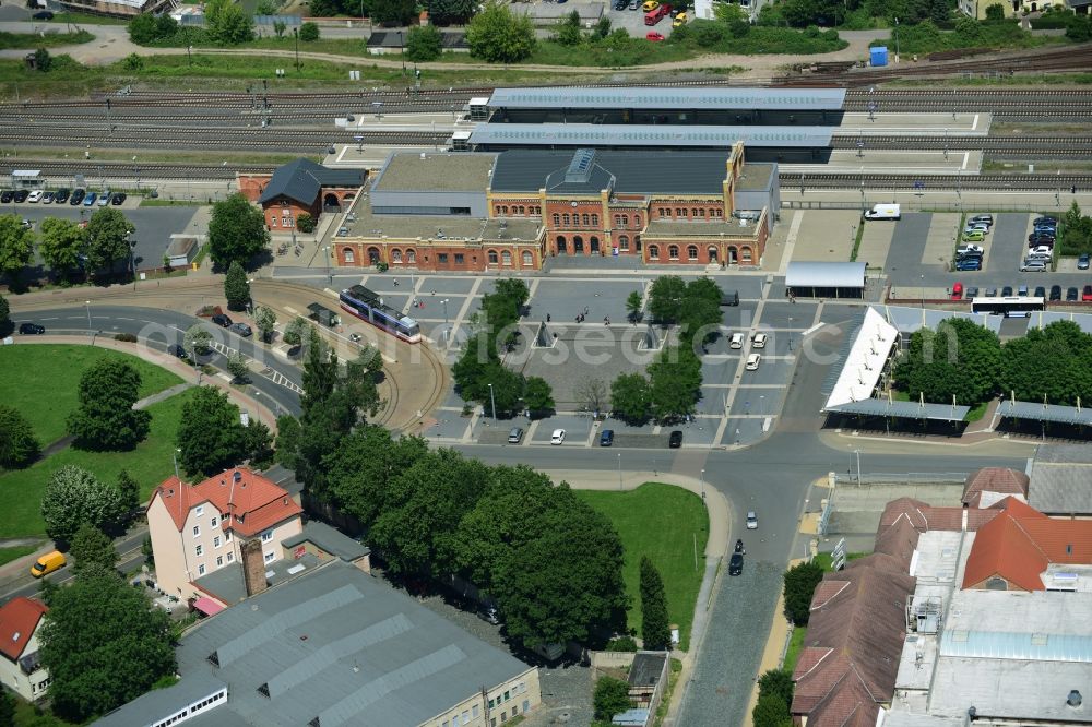 Halberstadt from above - Track progress and building of the main station of the railway in Halberstadt in the state Saxony-Anhalt