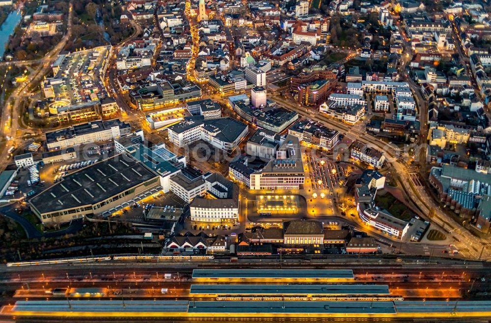 Hamm from above - Track progress and building of the main station of the railway in Hamm in the state North Rhine-Westphalia, Germany