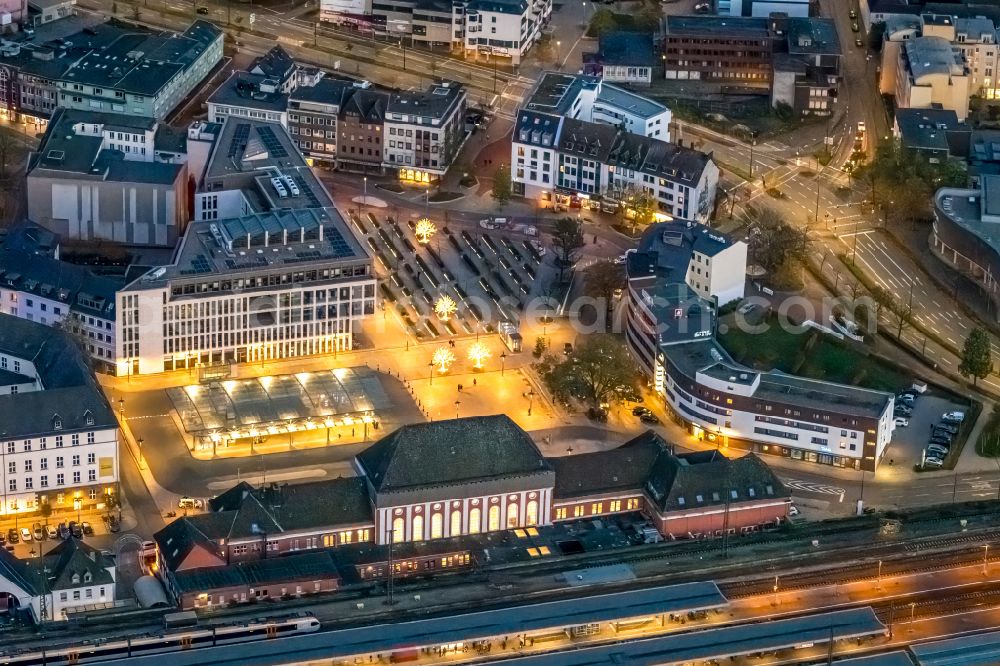 Aerial image Hamm - Track progress and building of the main station of the railway in Hamm at Ruhrgebiet in the state North Rhine-Westphalia, Germany