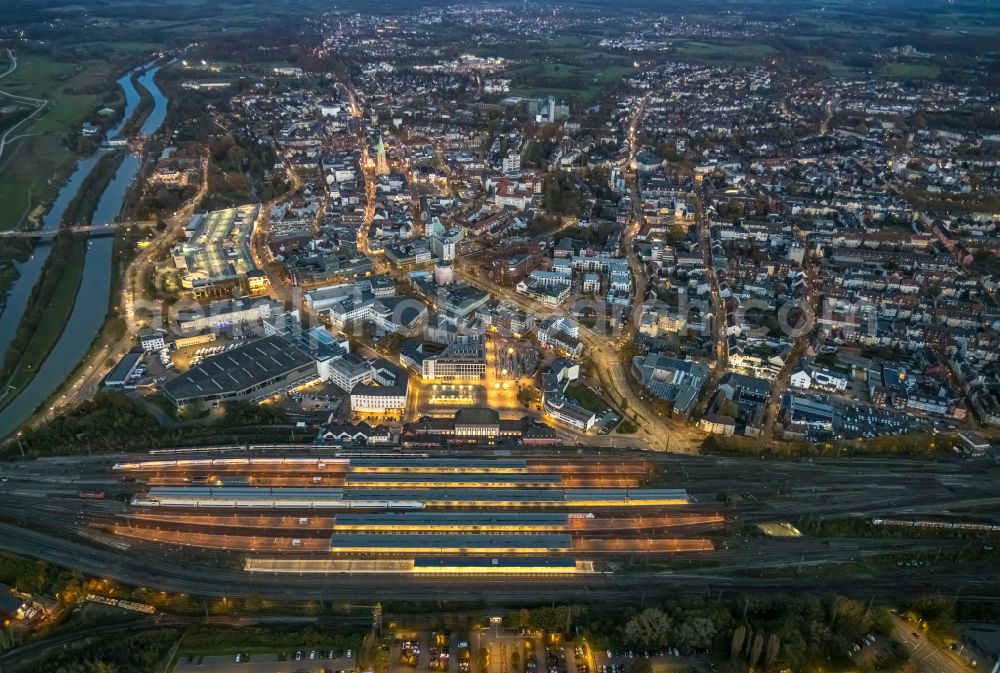 Hamm from above - Track progress and building of the main station of the railway in Hamm at Ruhrgebiet in the state North Rhine-Westphalia, Germany