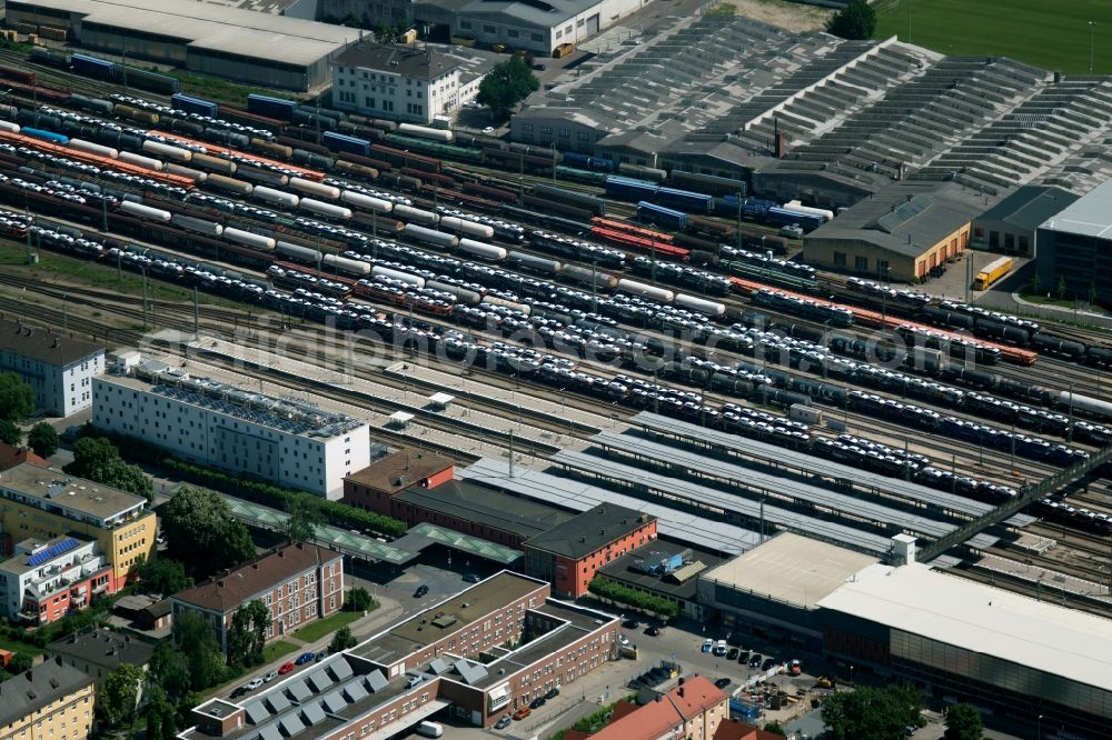 Aerial image Ingolstadt - Track progress and building of the main station of the railway in Ingolstadt in the state Bavaria, Germany