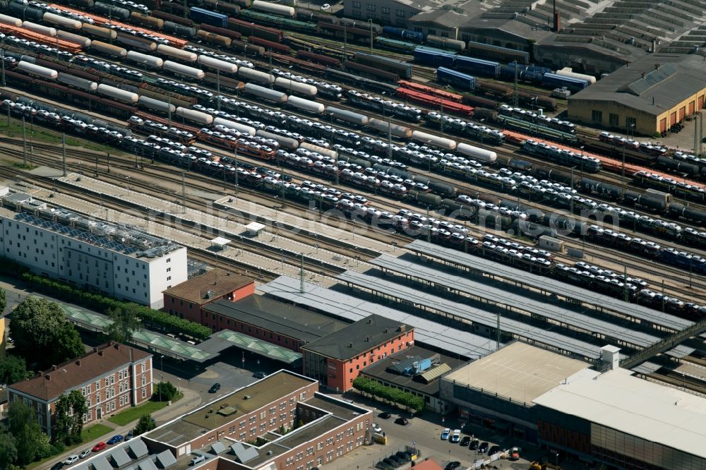 Aerial photograph Ingolstadt - Track progress and building of the main station of the railway in Ingolstadt in the state Bavaria, Germany