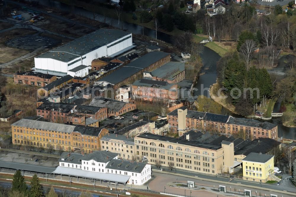 Oelsnitz/Vogtl. from above - Track progress and building of the main station of the railway in Oelsnitz/Vogtl. in the state Saxony