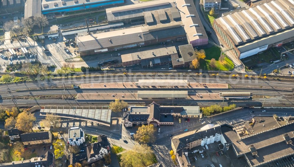 Aerial photograph Witten - Track progress and building of the main station of the railway in Witten in the state North Rhine-Westphalia, Germany