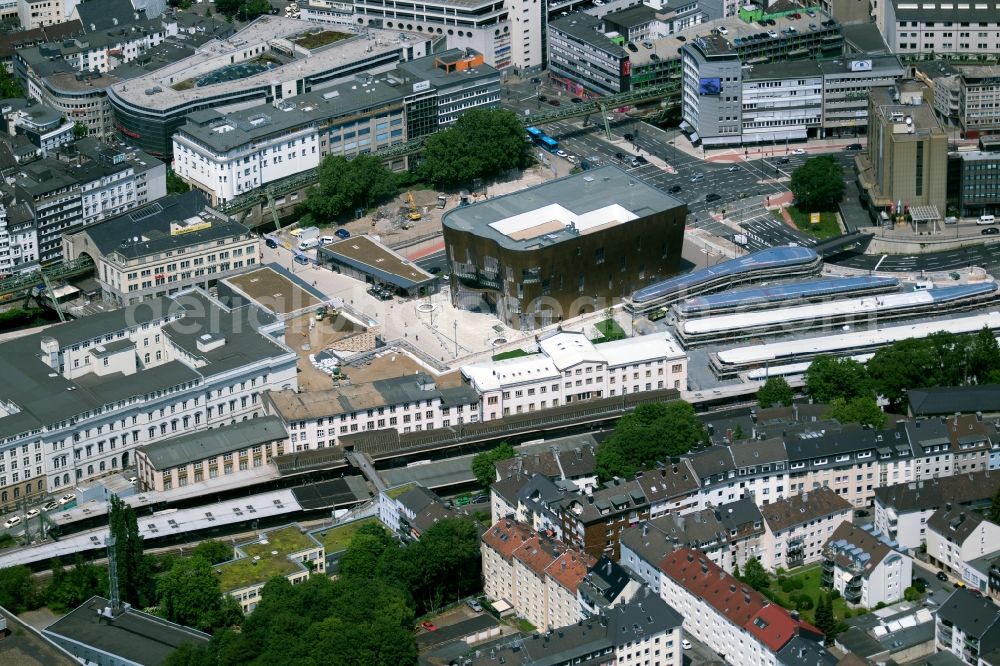 Wuppertal from above - Track progress and building of the main station of the railway in Wuppertal in the state North Rhine-Westphalia, Germany