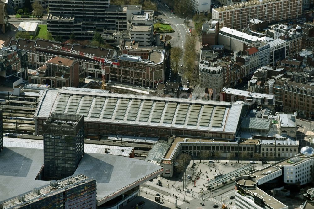 Lille from above - Main building of the train station Gare de Lille Flandres in Lille in Nord-Pas-de-Calais Picardy, France