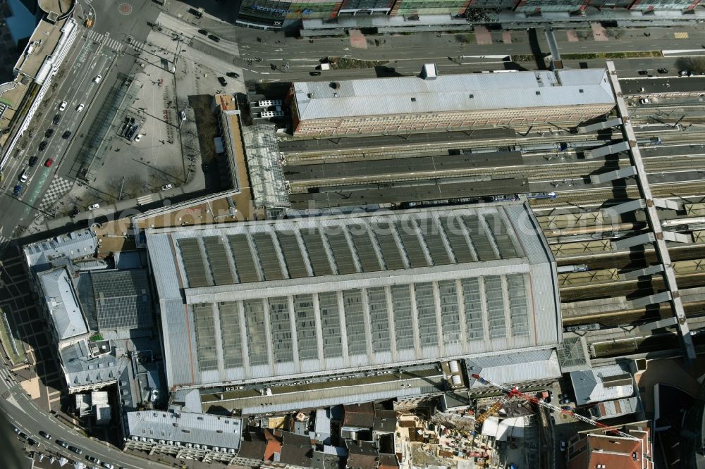 Lille from the bird's eye view: Main building of the train station Gare de Lille Flandres in Lille in Nord-Pas-de-Calais Picardy, France