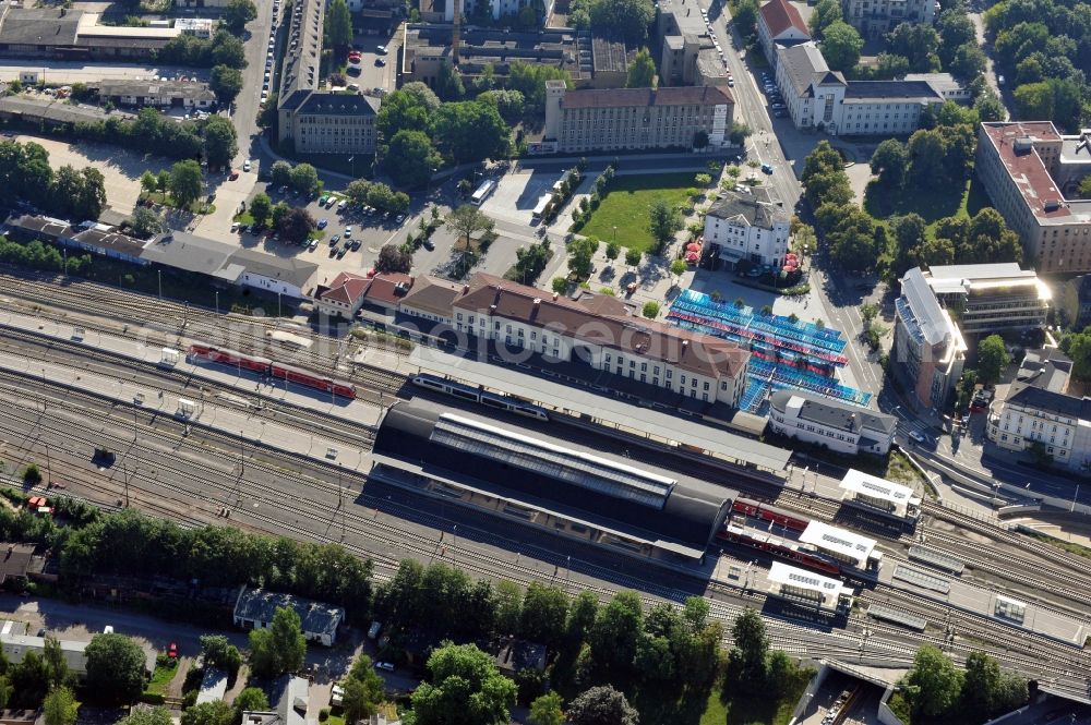 Gera from above - View of the central railway station Gera in the state Thuringia