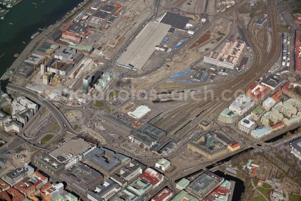 Gothenburg from above - Track progress and building of the main station of the railway Goeteborg Centralstation in Gothenburg in Vaestra Goetalands laen, Sweden