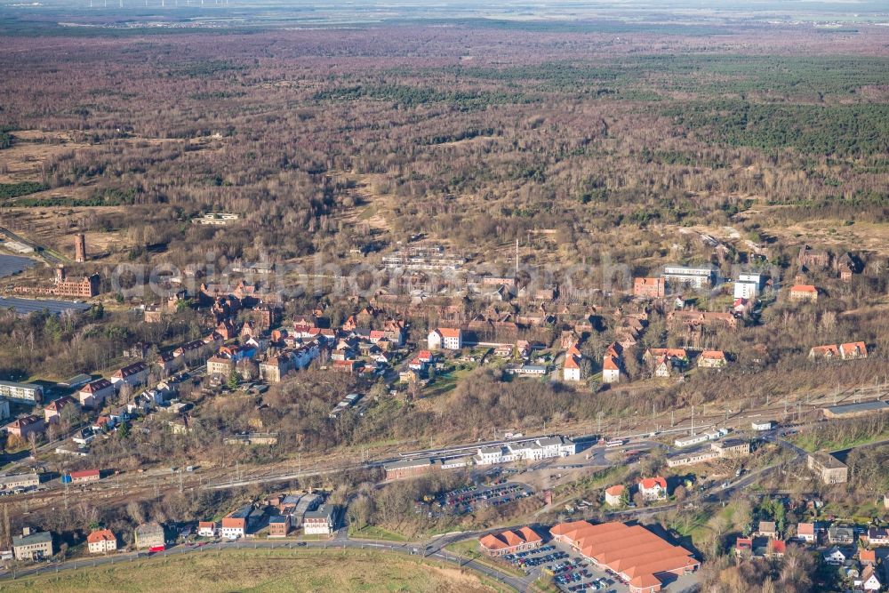 Aerial photograph Jüterbog - Track progress and building of the main station of the railway in Jueterbog in the state Brandenburg, Germany