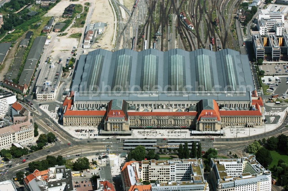 Leipzig from the bird's eye view: View over the building of the main station in Leipzig in Saxony