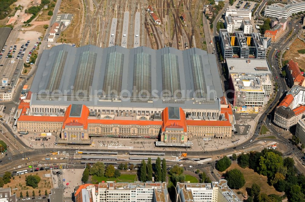 Aerial image Leipzig - View over the building of the main station in Leipzig in Saxony