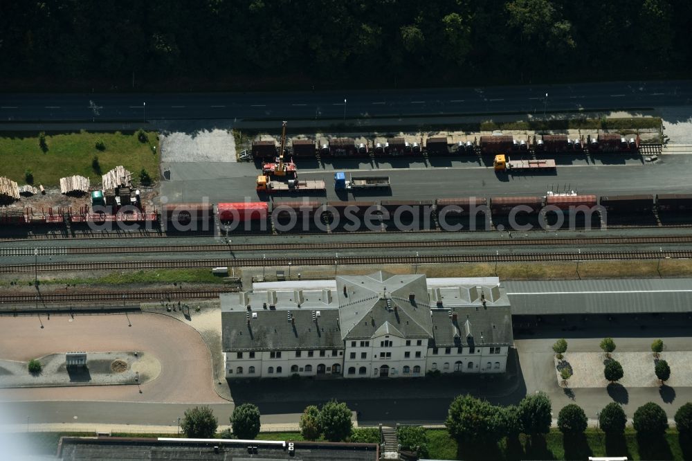 Oelsnitz/Vogtl. from above - Track progress and building of the main station of the railway in Oelsnitz/Vogtl. in the state of Saxony