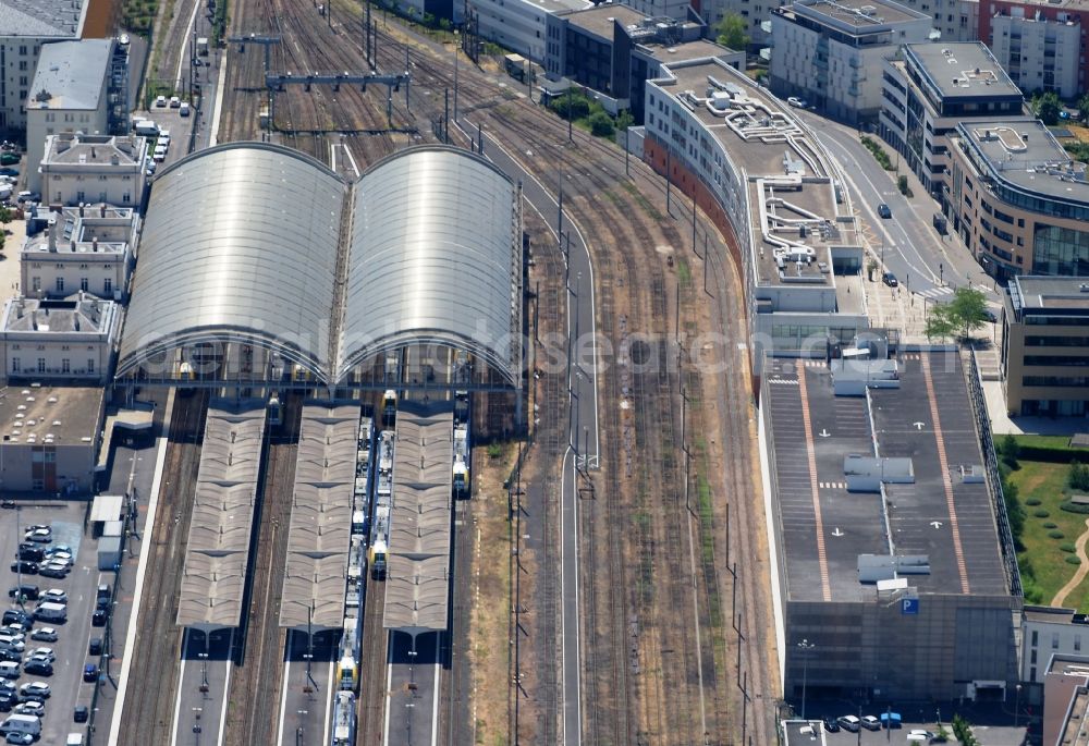 Reims from above - Track progress and building of the main station of the railway in Reims in Grand Est, France