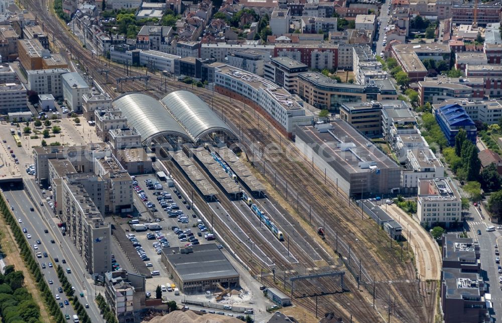 Aerial image Reims - Track progress and building of the main station of the railway in Reims in Grand Est, France