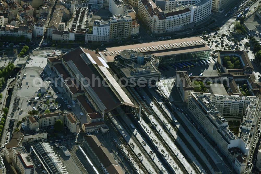 Marseille from the bird's eye view: Track progress and building of the main station of the railway in Marseille in Provence-Alpes-Cote d'Azur, France