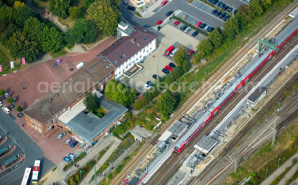 Wesel from above - Track progress and building of the main station of the railway in Wesel in the state North Rhine-Westphalia