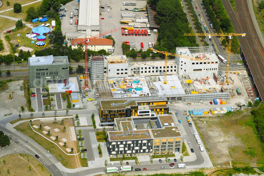 Karlsruhe from above - Building of a new central fire station on Zimmerstrasse in Karlsruhe in the state Baden-Wurttemberg, Germany