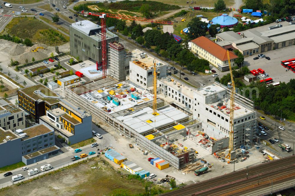 Karlsruhe from above - Building of a new central fire station on Zimmerstrasse in Karlsruhe in the state Baden-Wurttemberg, Germany