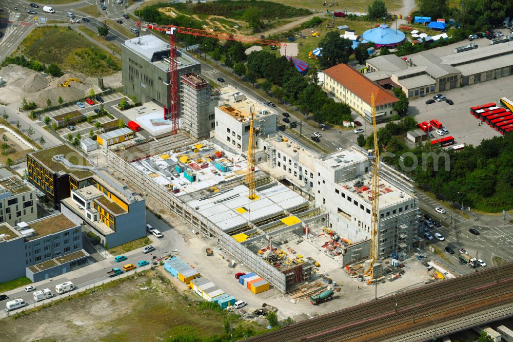 Karlsruhe from the bird's eye view: Building of a new central fire station on Zimmerstrasse in Karlsruhe in the state Baden-Wurttemberg, Germany