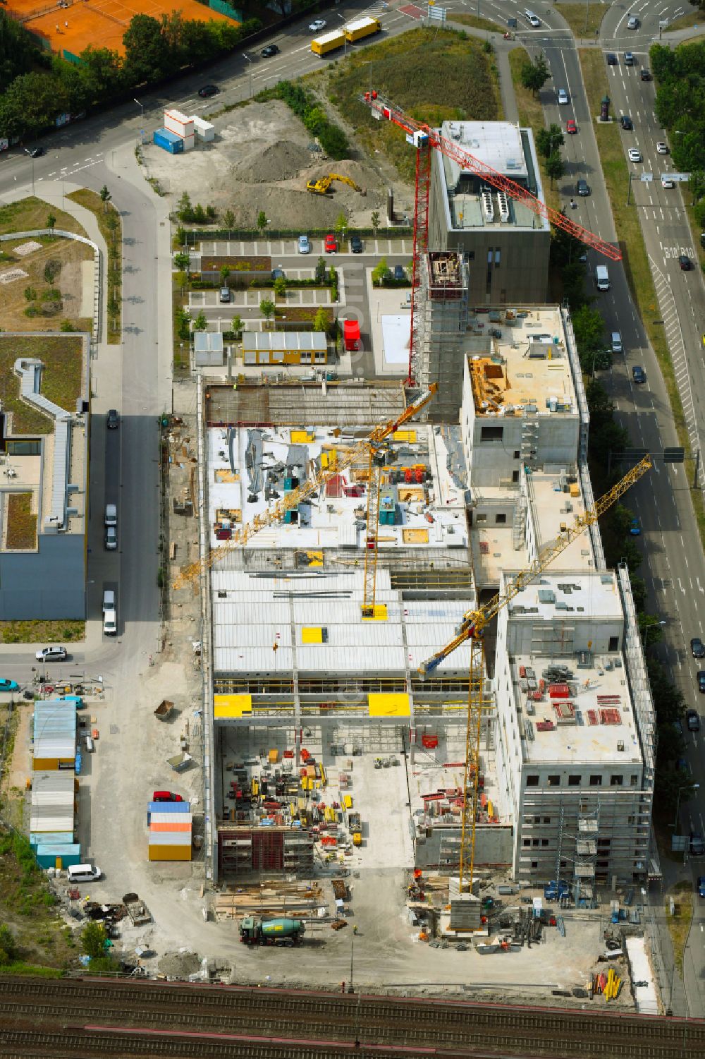 Aerial image Karlsruhe - Building of a new central fire station on Zimmerstrasse in Karlsruhe in the state Baden-Wurttemberg, Germany