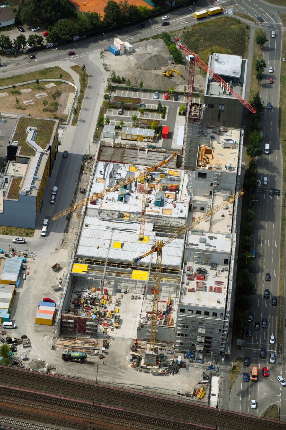 Aerial photograph Karlsruhe - Building of a new central fire station on Zimmerstrasse in Karlsruhe in the state Baden-Wurttemberg, Germany