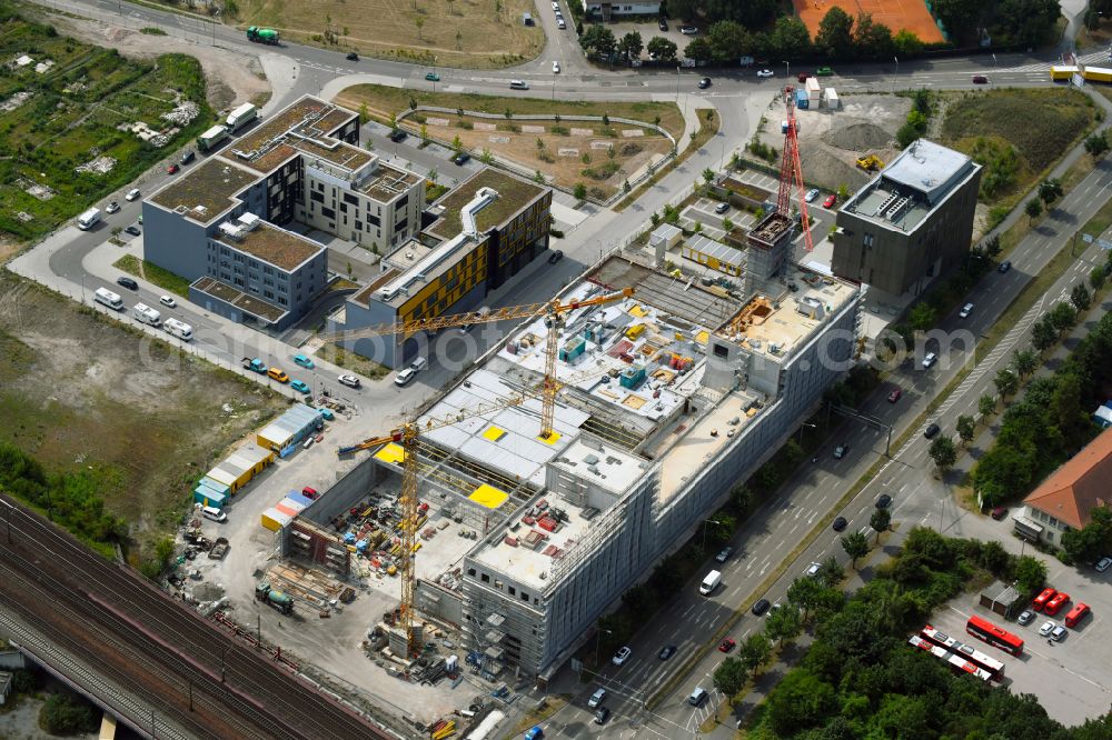 Karlsruhe from the bird's eye view: Building of a new central fire station on Zimmerstrasse in Karlsruhe in the state Baden-Wurttemberg, Germany