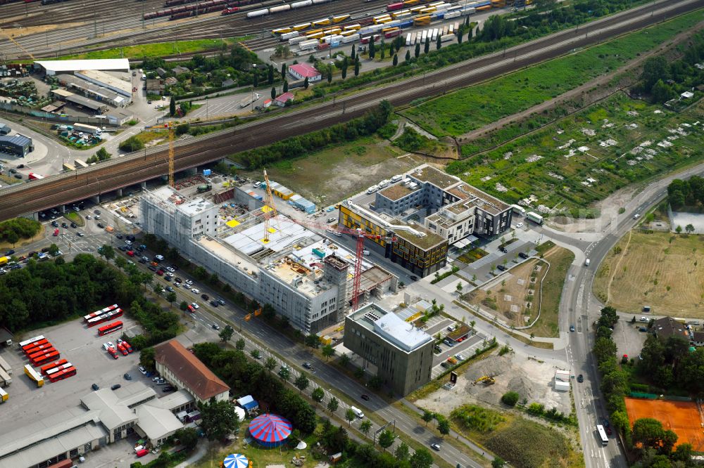 Aerial photograph Karlsruhe - Building of a new central fire station on Zimmerstrasse in Karlsruhe in the state Baden-Wurttemberg, Germany