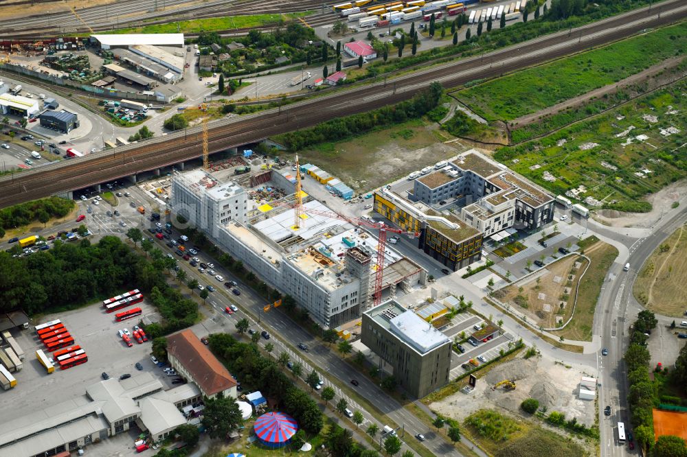 Karlsruhe from above - Building of a new central fire station on Zimmerstrasse in Karlsruhe in the state Baden-Wurttemberg, Germany