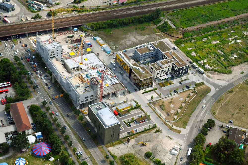 Karlsruhe from the bird's eye view: Building of a new central fire station on Zimmerstrasse in Karlsruhe in the state Baden-Wurttemberg, Germany