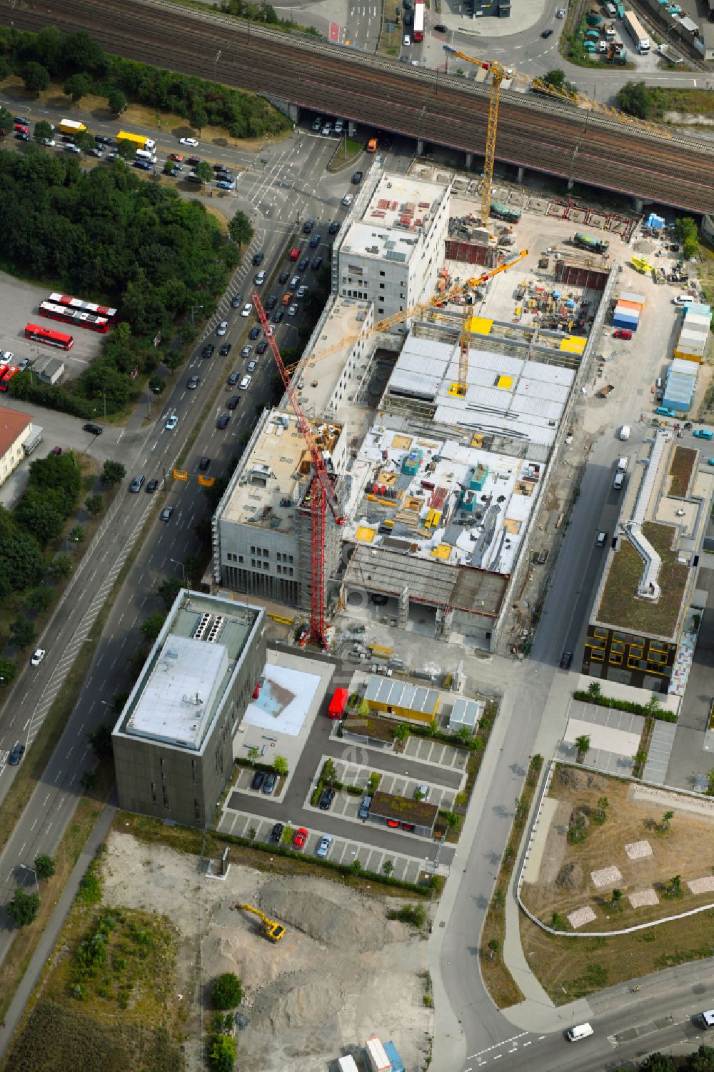 Aerial image Karlsruhe - Building of a new central fire station on Zimmerstrasse in Karlsruhe in the state Baden-Wurttemberg, Germany