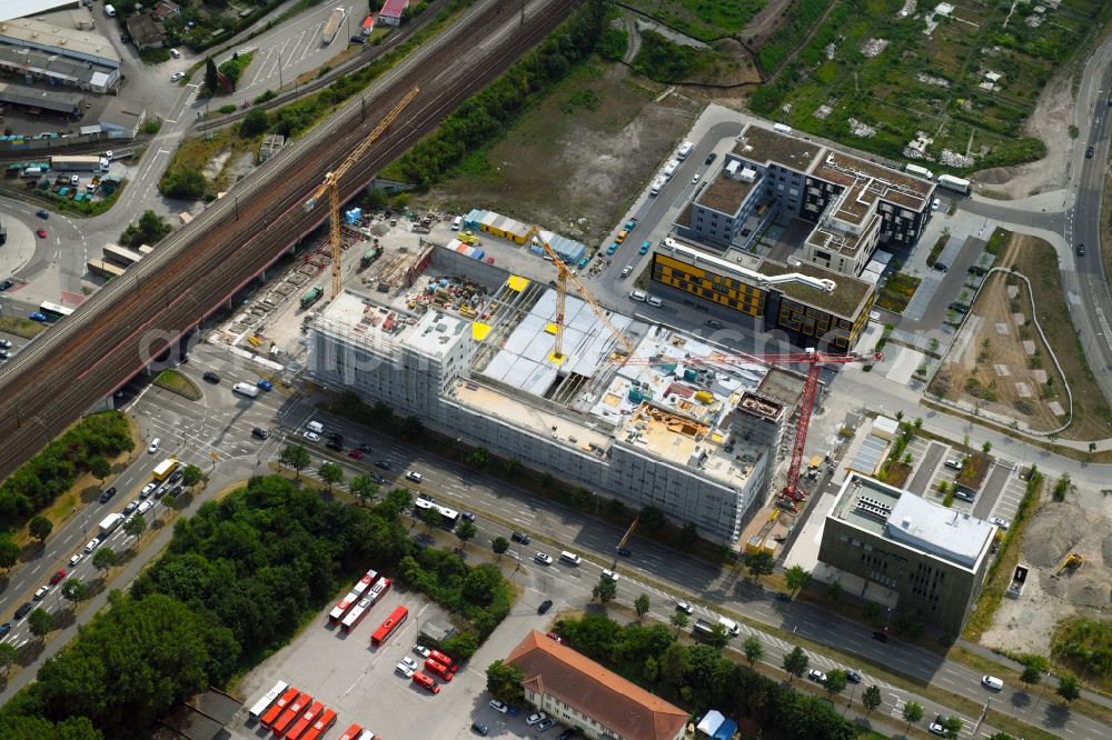 Karlsruhe from the bird's eye view: Building of a new central fire station on Zimmerstrasse in Karlsruhe in the state Baden-Wurttemberg, Germany