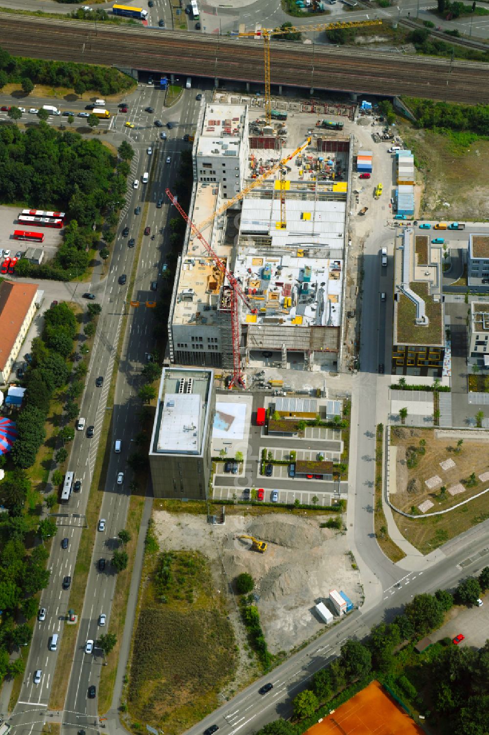 Aerial image Karlsruhe - Building of a new central fire station on Zimmerstrasse in Karlsruhe in the state Baden-Wurttemberg, Germany