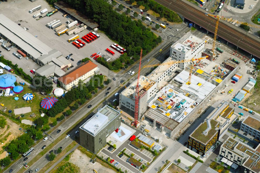 Karlsruhe from the bird's eye view: Building of a new central fire station on Zimmerstrasse in Karlsruhe in the state Baden-Wurttemberg, Germany